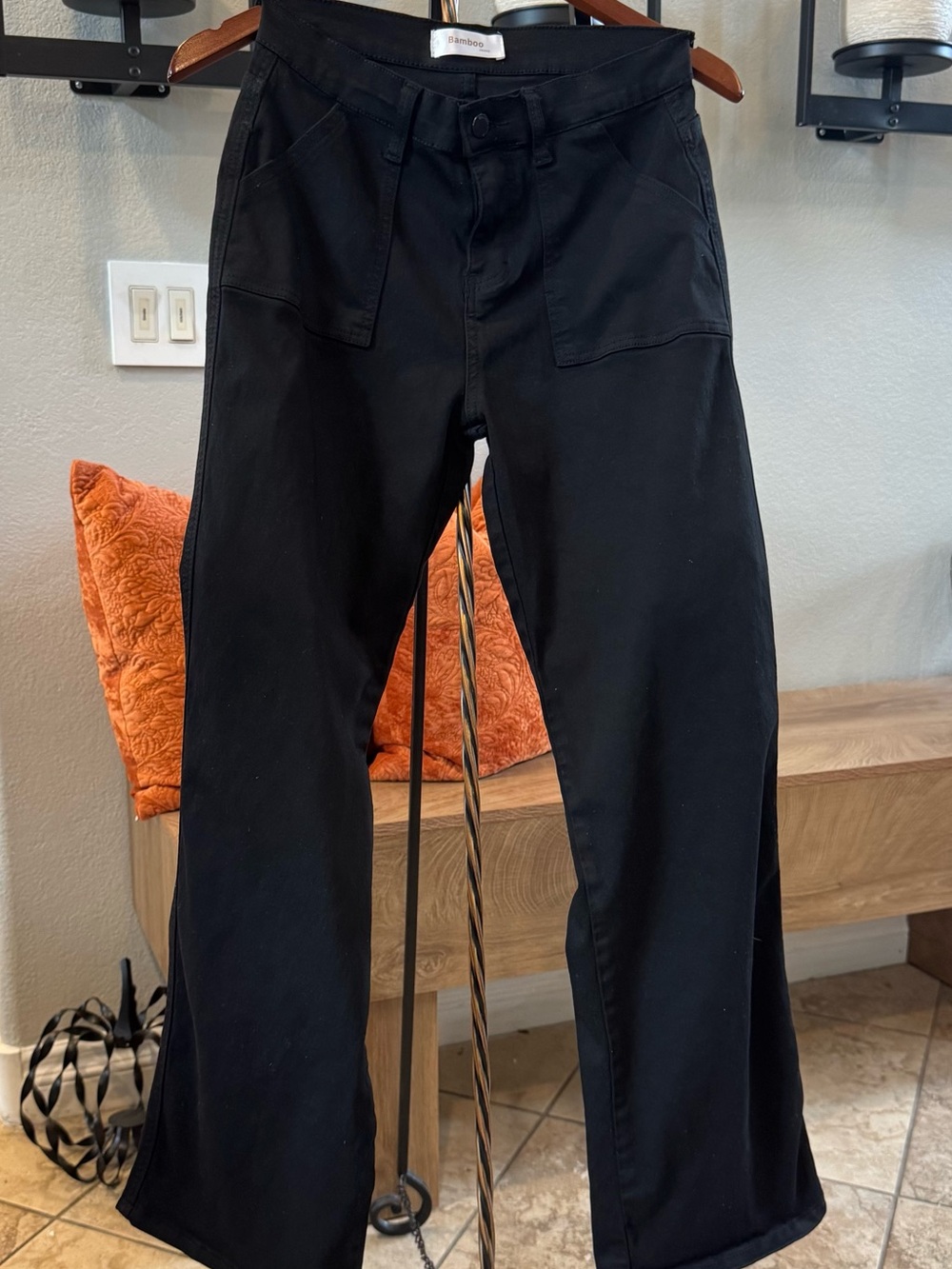 BAMBOO Black Boot-Cut Women's Pants with Front Patch Pockets-Stretchy/Never Worn